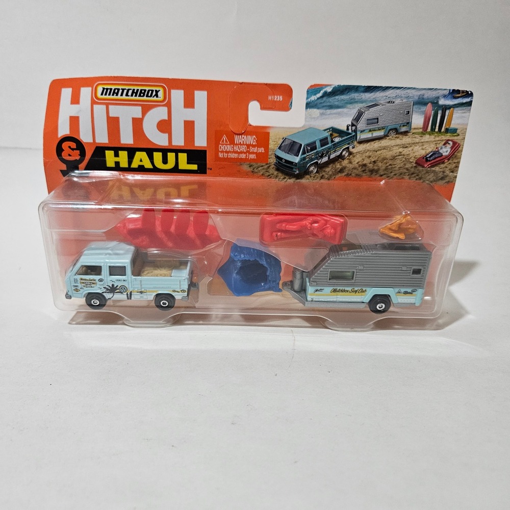 Matchbox Hitch & Haul MBX Wave Rider VW Transporter Cab Travel Trailer GWM60